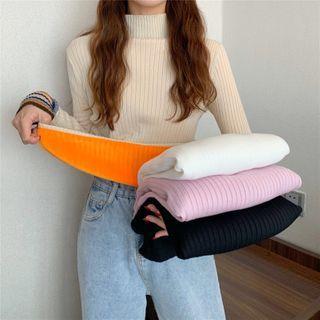 Mock Neck Fleece Lined Long-sleeve Knit Top
