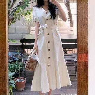 Short-sleeve Mermaid Midi Shirt Dress