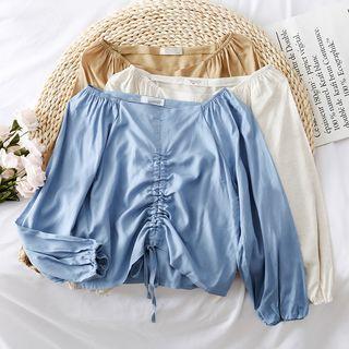 Boatneck Drawstring Crop Blouse
