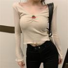 Long-sleeve Embroidered T-shirt Gray - One Size