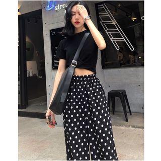 Set: Short-sleeve Top + Dotted Wide Leg Pants