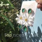 Rhinestone Daisy Dangle Earring 925 Silver Earring - White Flowers - Aqua Green - One Size