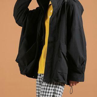 Plain Flap-pocket Hooded Jacket