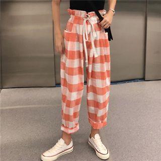 Knit Tank Top / Plaid Harem Pants