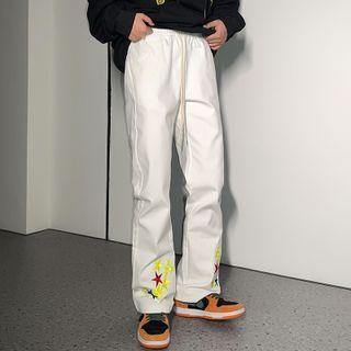 High-waist Embroider Star Straight-cut Pants