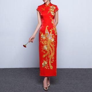 Embroidered Cap Sleeve Wedding Cheongsam