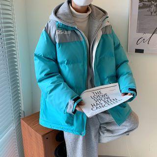 Mock Two Piece Two-tone Letter Embroidered Padded Coat