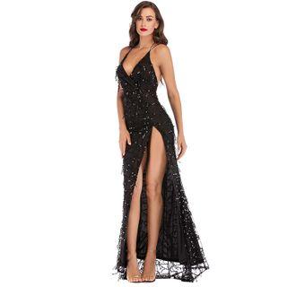 Side Slit Open Back Spaghetti Strap Maxi Dress