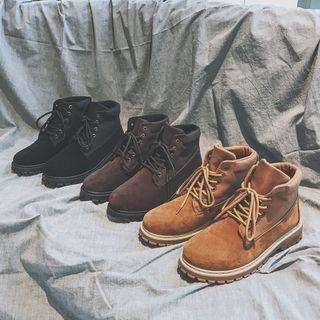 Fleece-lining Tie-up Ankle Boots