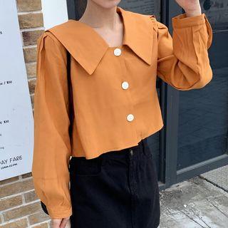 Long-sleeve Plain Buttoned Blouse