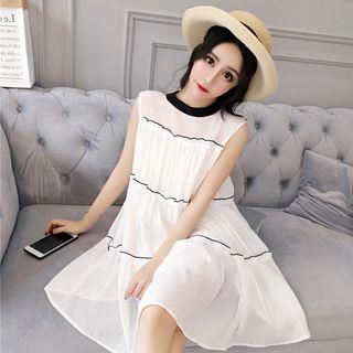 Contrast Trim Sleeveless Chiffon Dress