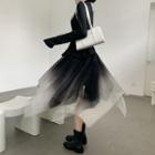 Long-sleeve Asymmetrical Wrapped Top / Ombre A-line Skirt