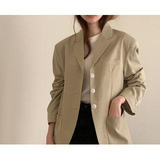 Single-breasted Multi-pocket Blazer (beige) One Size