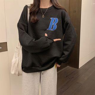 Long-sleeve Letter Print Waffle Pattern Sweatshirt