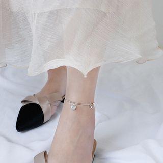 925 Sterling Silver Disc Rhinestone Anklet White Gold - One Size