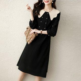 Contrast-collar Corduroy A-line Dress