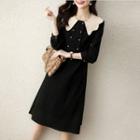 Contrast-collar Corduroy A-line Dress