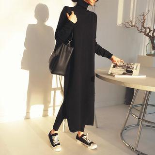 Turtleneck Long Knit Dress Ivory - One Size