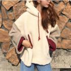 Faux Shearling Color Block Hoodie As Shown In Figure - One Size