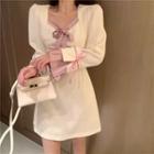 Long-sleeve Tie-front Mini Sheath Dress