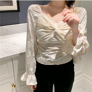 Bell-sleeve Ruffled Velvet Top