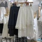 High-waist Ruffle Trim Asymmetrical Maxi Skirt