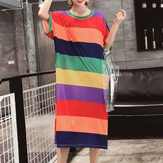 Elbow-sleeve Color Block T-shirt Maxi Dress