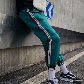 Contrast-trim Cropped Sweatpants Dark Green - One Size
