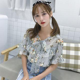 Floral Print Short Sleeve Chiffon Blouse