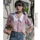 Balloon-sleeve Lace Trim Shirt