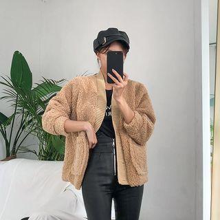 Rib-trim Sherpa Fleece Cardigan