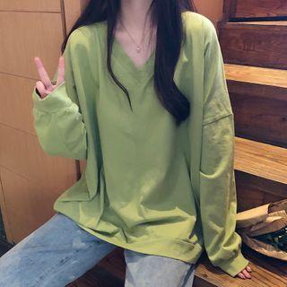 Oversized V-neck Long-sleeve T-shirt