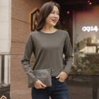 Plain Round-neck Napped T-shirt