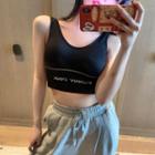 Letter-banded Cropped Tank Top Black - One Size