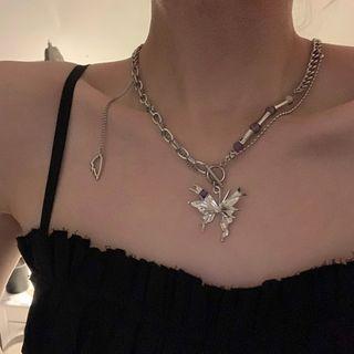 Butterfly Pendant Bead Stainless Steel Necklace