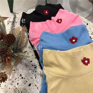 Flower Embroidered Mock-turtleneck Long-sleeve Top