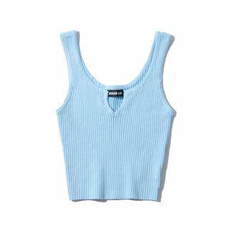 Split-neck Ribbed Knit Tank Top