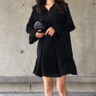 Bell-sleeve Ruffle Hem Mini Shirtdress