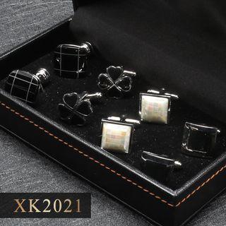 4 Pair Set: Alloy Cufflinks (various Designs) Xk2021 - 4 Pair - Silver - One Size