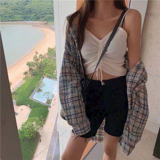 Drawstring Camisole Top / Tweed Button Jacket