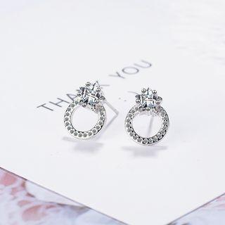 Rhinestone Circle Stud Earring Copper Plated Platinum - One Size