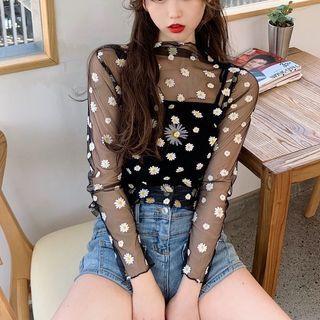 Mesh Small Daisy Print Chiffon Top