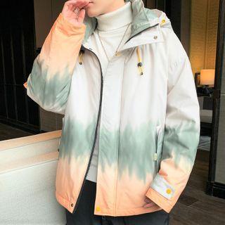 Padded Faux Fur Trim Cartoon Print Zip Jacket