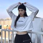 Long-sleeve Letter Embroidered Cropped T-shirt