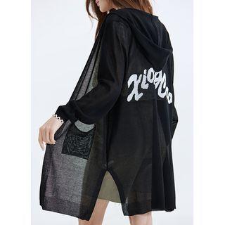 Hooded Letter Open-front Cardigan