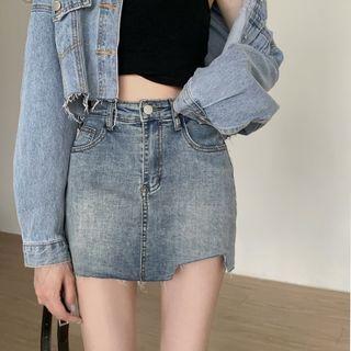 Washed Distressed Denim Mini Skirt