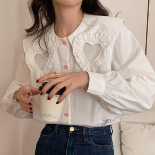 Ruffle Trim Heart Applique Blouse