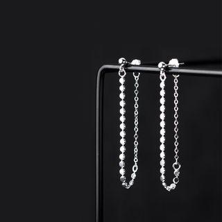 Chain Drop Sterling Silver Ear Stud 1 Pair - S925 Silver - Silver - One Size