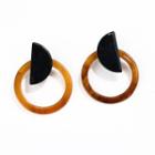 Geometric Acrylic Earring 1 Pair - Ez257b - Black & Brown - One Size