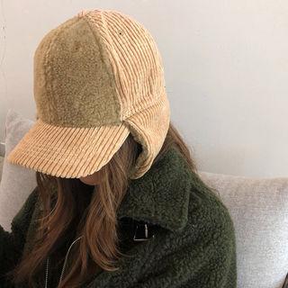 Fleece Panel Corduroy Trapper Hat Beige - One Size